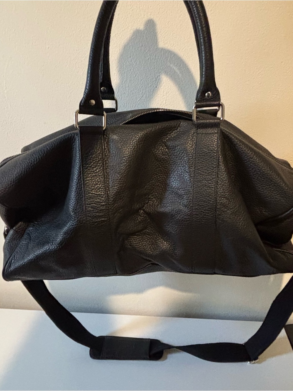 Cole Haan Black Pebbled Leather Travel Weekender Bag